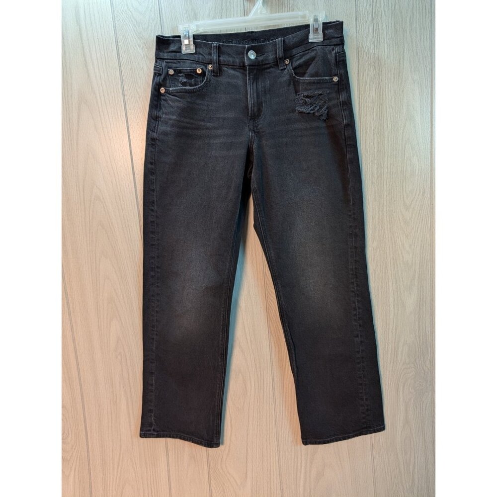 American Eagle Jeans Womens 4 Short Black Curvy Super High Rise Baggy Straight